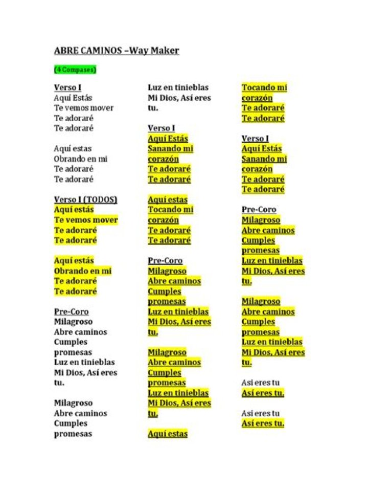 Way maker Lyrics (Spanish) - Christian Spanish songs